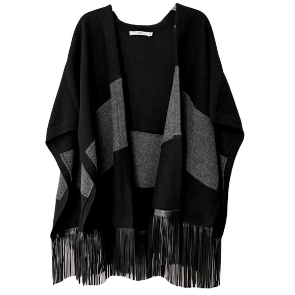 PH5 Pure Wool Oversized Square Cape Sweater Poncho with Fringe Bottom S Boho - Picture 1 of 16